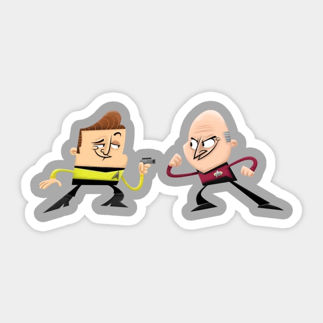 Kirk Vs Picard Sticker by Xander13